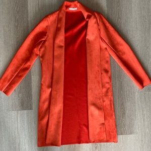 Zara Womens Orange Overcoat Jacket Trench size small faux Suede